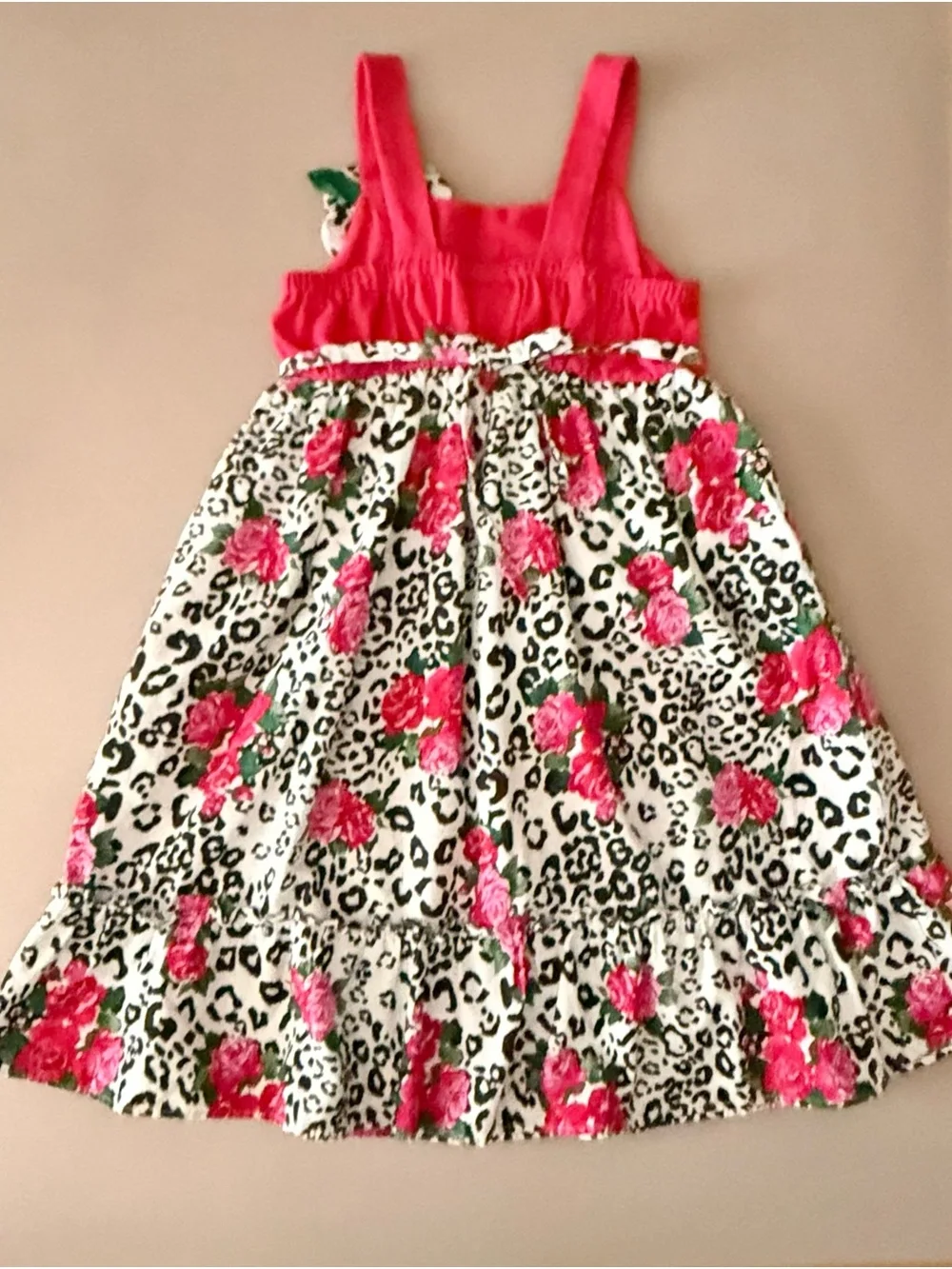 Red Pink Crochet-Top Floral Leopard Girls' Sun Dress